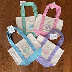 NWT Trader Joe’s Set of 4 Mini Pastel Canvas Tote Bags Pink, Blue, Green, Purple